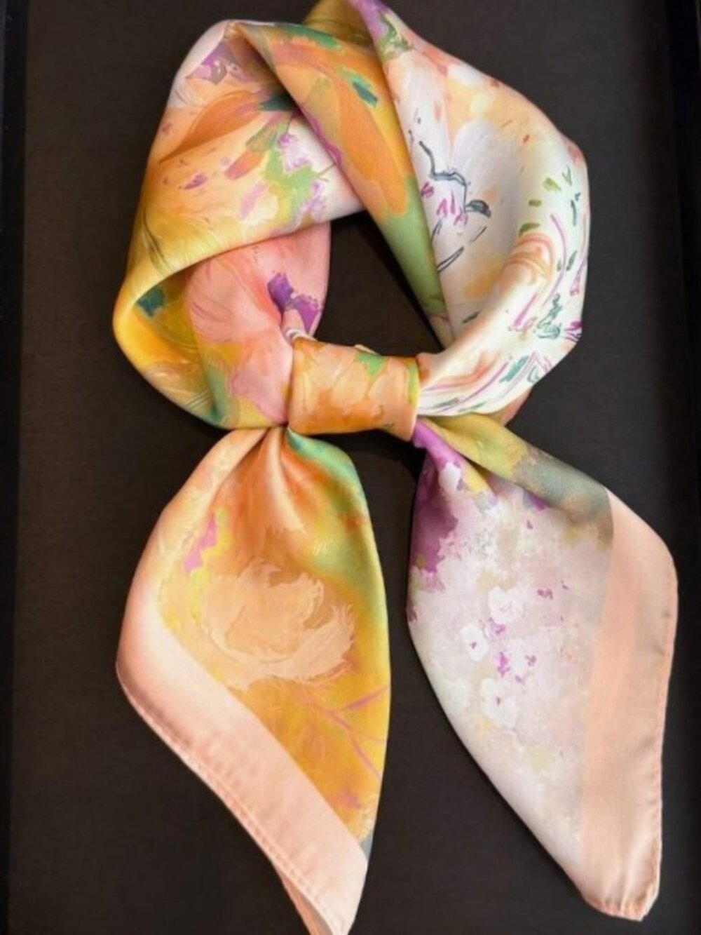 Watercolor Floral Satin Square Scarf 26.4" Pastel Garden Neck Hair Bag Wrap